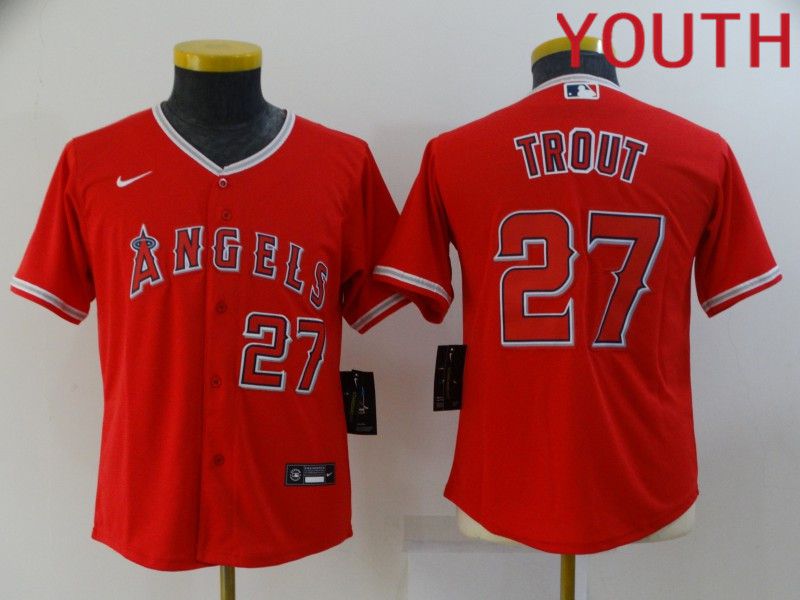 Youth Los Angeles Angels #27 Trout red game Nike MLB Jerseys